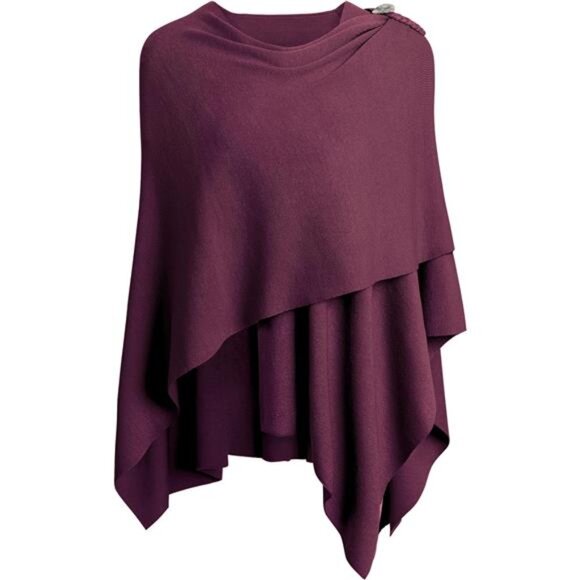 Womens Large Cross Front Poncho Sweater 2-burgundy With Button